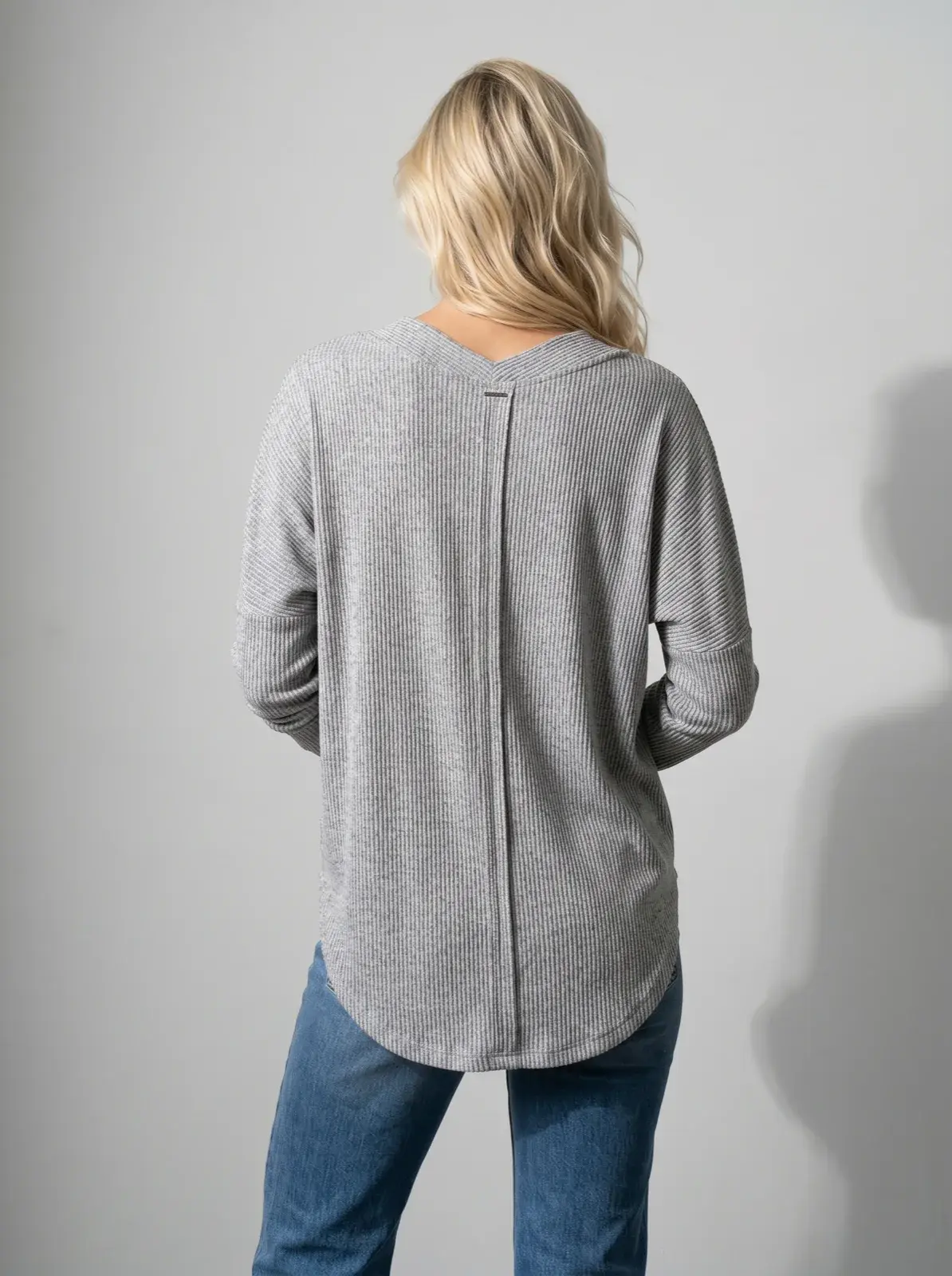 Ribbed V-neck top, generated on-model listing image: Back